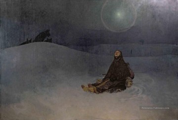 Star 1923 hiver nuit femme en wildness Wolf Alphonse Mucha Peinture à l'huile